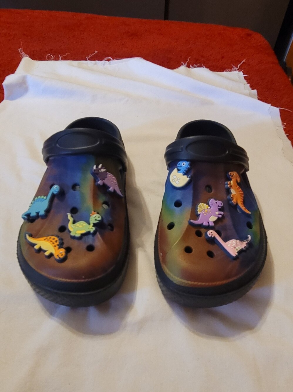 Dinosaur "not crocs brand" clogs  with rainbow effect size 39 US 8-8.5